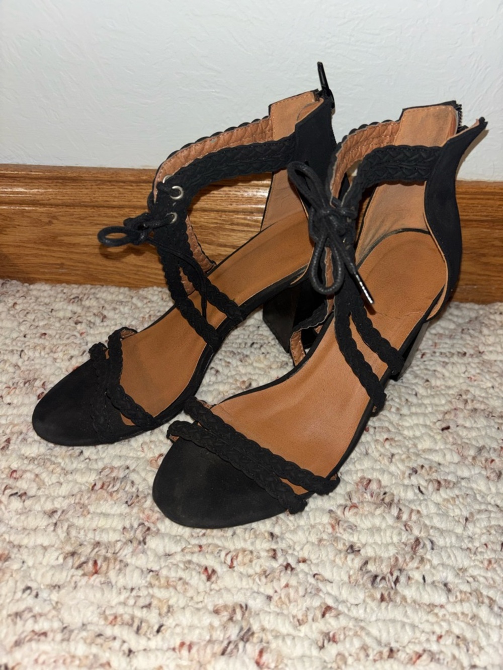 Coccoli Black Braided Lace-Up Block Heel Sandals
